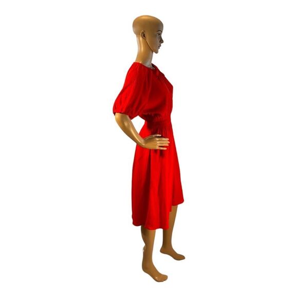 H &M Women Size XS Red Dress Tie Neck Bohemian Short Sleeve Stretch Waist - Picture 9 of 16